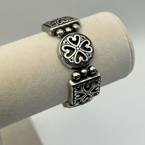Brighton Jewelry Circle Square Bracelet Silver Plated Hearts Chunky Link 8"